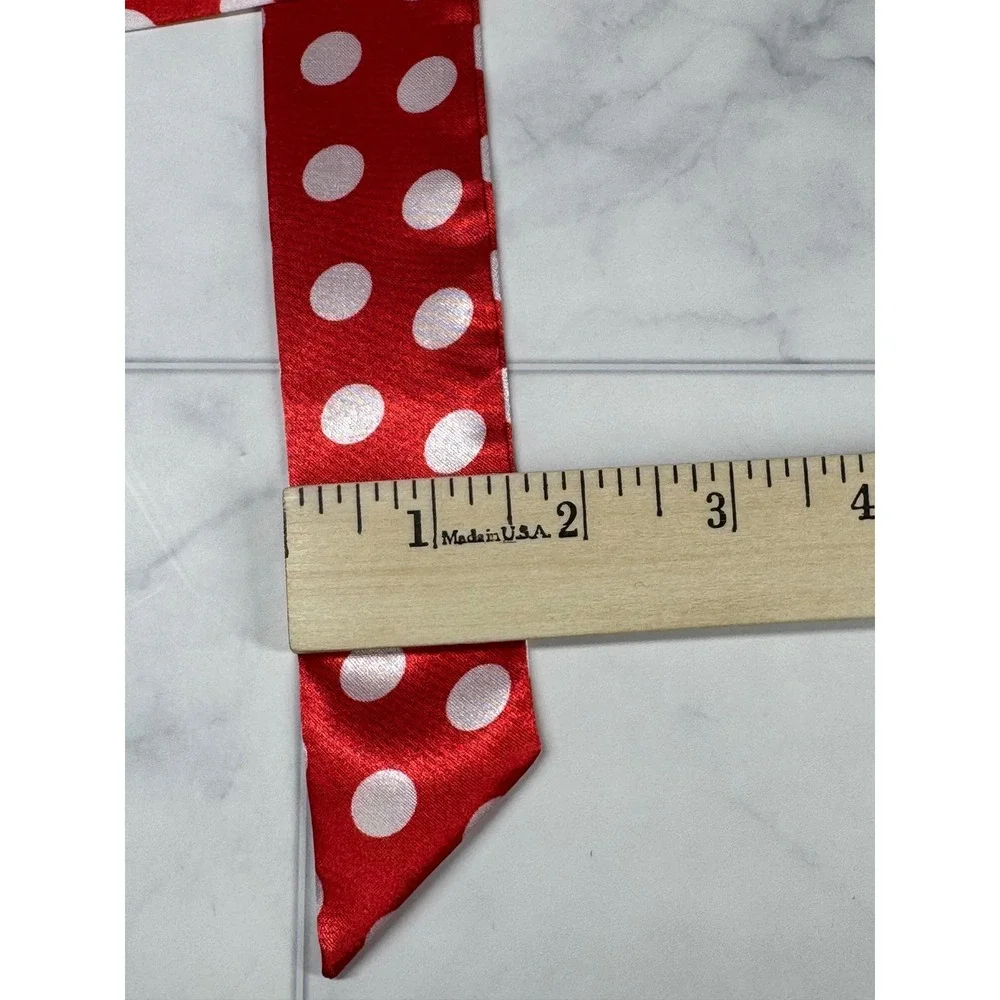 Red White Polka Dot Skinny Scarf Satin Feel Neck Tie Headband Accessory New